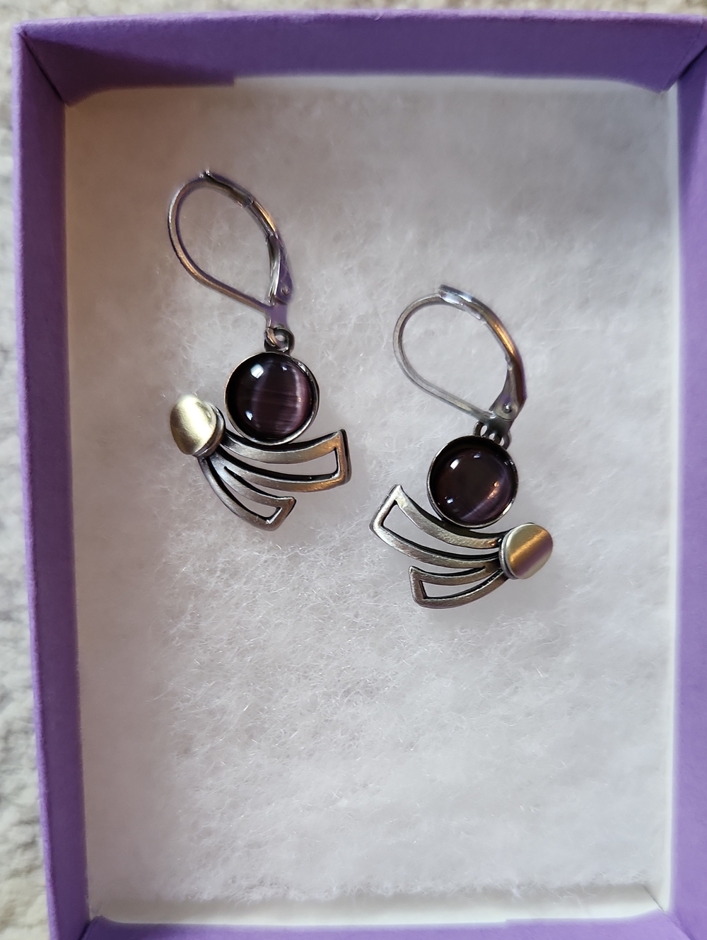 Earrings Purple Stone and Brushed Silver color moonbeams Custom - OS